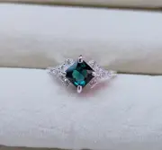 Princess Cut Lab-Created Emerald Valentine Ring 14k White Gold Plated