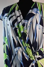 NWT Tommy Bahama XL V Neck Carmela Sun Dress UPF 30 Blue Green Cap Sleeve Cinch