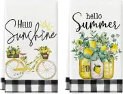 Artoid Mode Hello Sunshine Bike Lemons Summer Kitchen Towels Dish Black/White