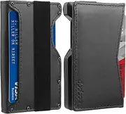 [doeboe] Wallet for Men Metal Wallet Minimalist, Genuine Leather Biford, Slim Wallet Mens, RFID Credit Card Wallet Cards Holder, Money Clip Front Pocket Wallets, Gifts for Men, Black, Metal Card Wallet