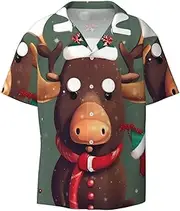 [EdWal] Funny Christmas Moose Head Print Men's Print T Shirts Short Sleeve Polo Shirts Casual Summer Beach Shirt for Men