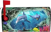 Ocean Underwater Dolphin Fish Magnetic Mailbox Covers,Post Box Cover Standard Size 21x18 Inches For Outdoor Garden Home Decor