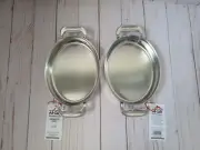 New All Clad Stainless Steel 7" Oval Baker Set of 2 Riveted Loop Handles w/ Tag