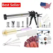 Stainless Steel Beef Jerky Maker Gun with 5 Nozzles & Cleaning Brushes - 1.2kg