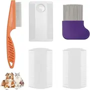 5 Pack Flea Lice Comb, Stainless Steel Dog Cat Grooming Combs with Rounded Teeth, Double Sided Professional Pet Tear Stain Remover, Dematting Tool for Small, Medium & Large Pets