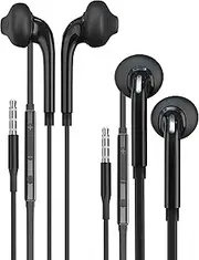 3.5mm Jack Wired Headphone(2 Pack) with Microphone Aux in-Ear Noise Cancelling Earbuds Compatible for Samsung Android Phone Tablet PC Gaming Handsfree Volume Control Music Headset Corded Earphones