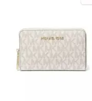 NEW W TAGS & BOX MICHAEL KORS SMALL CARD CASE WALLET VANILLA CREAM ZIP AROUND