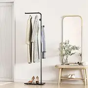 Metal Coat Rack Freestanding, Coat Stand With 3 Hooks,Black Clothing Rack with Natural Marble Base, Modern Clothes Rack for Entryway, Living Room,Bedroom, Office, Black&White (Black)