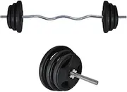 45kg Rubber Coated Ez Grip Cast Iron Weight Plate + 120cm Curl Barbell Bar Weight Set - Weight Training Exercise Workout Fitness Gym Strength