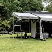 XTend Outdoors BBQ Porch Medium for Caravan Roll Out Awning with Poles Ropes etc