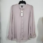 NEW EILEEN FISHER Ceramic Size M Mandarin Collar Velvet Shirt Top silk blend