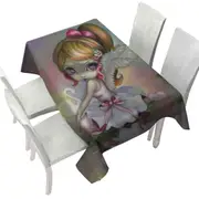 Art Painting Swan Lake White Swan Ballerina Girl Tablecloth