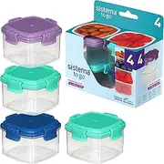 [Sistema] Knick Knack Pack TO GO | Stackable Storage Containers with Lids | 62 ml | BPA-Free | Green, Blue, Pink & Purple Lids | 4 Count