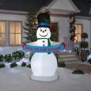 Gemmy Animated 8 Ft Christmas Airblown Inflatable Snowman w/Banner Arms open Up