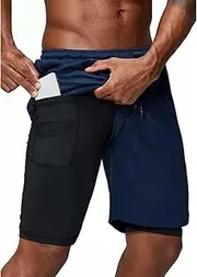 [BIGTEDDY] Mens Athletic 2 in 1 Shorts 7" Running Workout Gym Fitness Jogging Phone Pockets