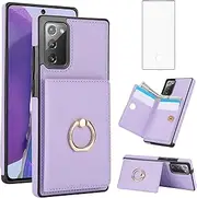 Asuwish Phone Case for Samsung Galaxy Note 20 Ultra 5G Cover with Screen Protector and RFID Card Holder Slot Ring Kickstand Cell Accessories Note20 Plus Notes 20Ultra Note20+ U 20+ Women Men Purple