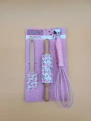 New Peanuts Snoopy 3 pc Baking Set Spatula Whisk Rolling Pin Valentine’s Day Set