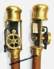 Steam Engine Handle Wooden Walking Stick Vintage Nautical Brass Canes Stick