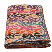 Indien Queen Ikat Print Blanket Multi Summer Cotton Home Décor Kantha Quilt