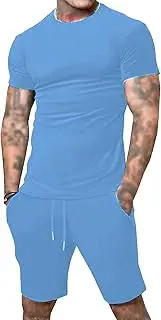 [Maiyifu-GJ] Men's Short Sets Summer 2 Piece Outfits Crewneck Short Sleeve T-Shirts and Shorts Casual Athletic Tracksuits Suits (Light Blue 2,Medium), Light Blue 2, Medium, Light Blue 2, Medium