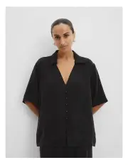 [Country Road] Cupro Button Front Top in Black