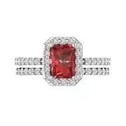2.22Ct Natural Garnet - Emerald Cut Solid 14K/18K Gold Bridal Set (Ring + Band)