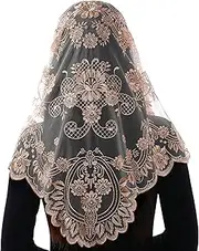 [Bozidol] Spanish Style Catholic Mass Mantilla Veil for Prayer Floral Pattern Orthodox Headwear Scarf Chapel Veil, champagne, Regulär