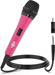 Singing Machine Wired Microphone for Karaoke, (Pink) - Unidirectional Dynamic Vocal Microphone - Plug-in Microphone for Karaoke Machine, AMP, & Speaker - Mic for Singing, Public Speaking, & Parties