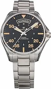 [Hamilton] H64645131 Men's Watch Khaki Aviation Pilot Day Date Auto Black Dial Stainless Steel Sapphire Glass Automatic 1.7 inches (42 mm) Swiss Brand Watch Wristwatch, Black, Bracelet Type