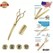 Elegant Gold Pet Grooming Scissors - 7" Downward Curved for Effortless Trimming