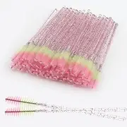 Mekupeu 50Pcs Crystal Spoolies Mascara Wand Eyelashes Brushes for Eyebrow Eye Lash Extension Two tone brush head(Rose red)