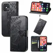 For iPhone 13 Pro Case,Butterfly PU Leather Wallet Cover,Black