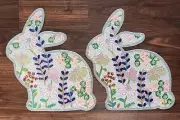 Rachel Zoe Easter Bunny Shaped Beaded 14.5" Placemat Floral Sequins Rabbit 2 Pc