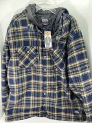 Eddie Bauer Flannel Hooded Shirt Jacket Shacket Men Size 2XL Plaid Snap Quilted