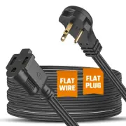 Black Extension Cord Flat 8ft for Indoor Use by - UL-Listed 3-Prong Power Cor...