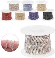 Glarks 1 Roll 2mm x 10 Yards Rhinestone Chain, AB Color Premium Crystal Rhinestone Close Chain Trim Beaded Claw Cup Chain Roll for Sewing Craft Jewelry Party Wedding Decoration (Silver Base)