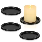 Black Iron Plate Candle Holder- Set of 4 |3.8" D x 0.2" H| Decorative Iron