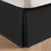 MIYE Pleated Waffle Weave Bed Skirt, Tailored Dust Ruffle 18 Inch Drop Easy Fit, Machine Washable (Black, King - 18" Drop)