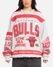 [MITCHELL & NESS] Mitchell & Ness Chicago Bulls Letterform Crewneck Grey Marle/official Team Color - Size 2XL 2XL Grey Marle