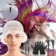 Punched Silicone Highlight Caps with Holes & Hooks Reusable Highlighting Caps Salon Hairdressing Dyeing Staining Tools for Women Men Color Hair 8Pcs