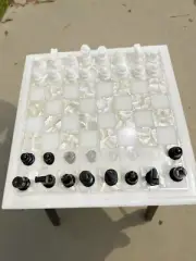 White Marble Chess Top with Sets, Marble Stone Chess Board For Him Gifts