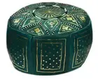 Pouf Moroccan Hassock Pooff Leather Pouff Ottoman Footstool Medium Green