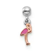 Sterling Silver Mio Memento Rhodium-Plated Rose-Tone Enamel Dangle Flamingo Charm
