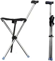 HPAMR Foldable Crutch Chair, Outdoor Foldable Crutch Chairs, Lightweight Mountaineering Cane Walking Stick Stool, Foldables Adjustable Height Tripod Chair Seat Stool for Elderly