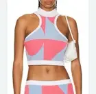 SER.O.YA “Zeri” Cropped Tank Top Light Blue Coral Pink Ribbed Knit Bodycon Sz M