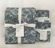 Pottery Barn SORREL TOILE JACQUARD Duvet King/Cal King & 2 Euro Shams Dark Blue