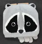 Magellan Boys Outdoor Critter Raccoon Beanie Glove Set New Tags Grey Black Youth