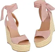 [Fashare] Womens Tie Up Peep Toe Espadrille Platform Wedges Sandals Classic Ankle Strap Shoes