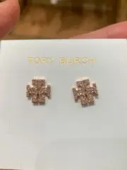 Tory Burch Double T Logo Shining Earrings Nice Lady Gift Holiday Rosegold
