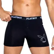 Classic Modal Boxer Briefs Playboy Tuxedo Logo Elastic Waistband Black LI143